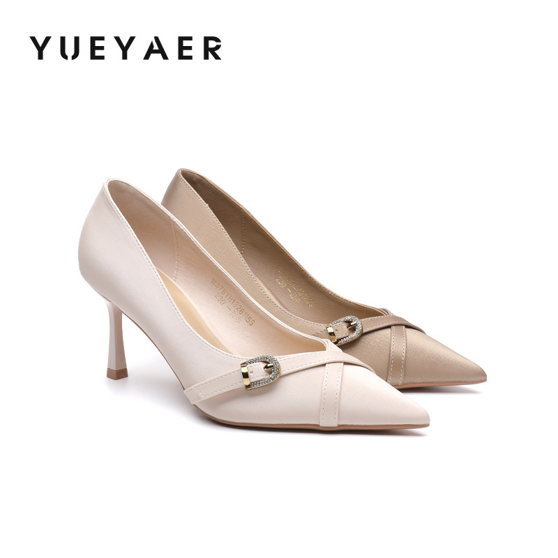 月芽儿气质通勤职业鞋女2026春季新款细跟交叉扣搭单鞋尖头高跟鞋