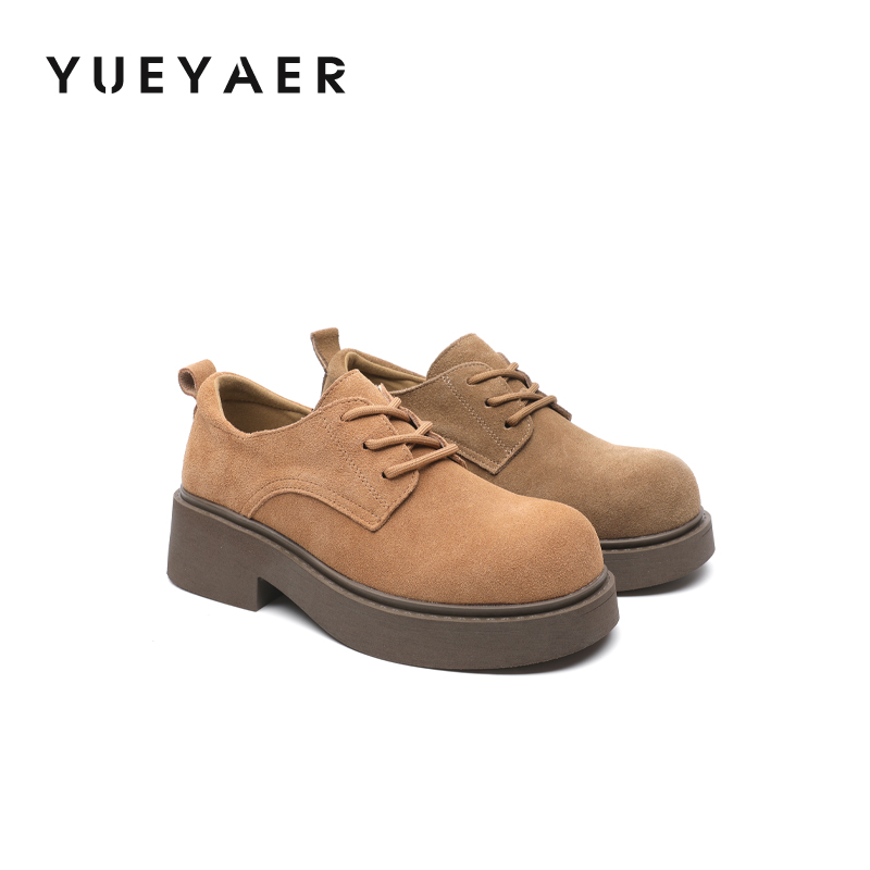 月芽儿休闲小皮鞋女2025秋季新款女鞋深口单鞋粗跟英伦系带乐福鞋