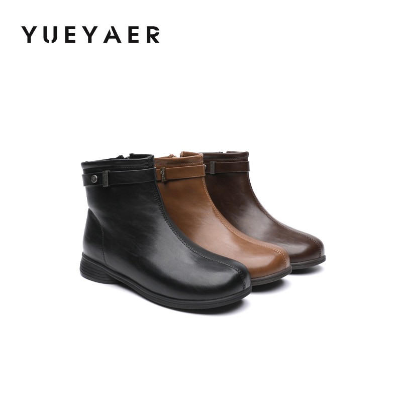 月芽儿短靴女款2025冬季新款爆款短筒低跟配裙子加绒女靴粗跟靴子