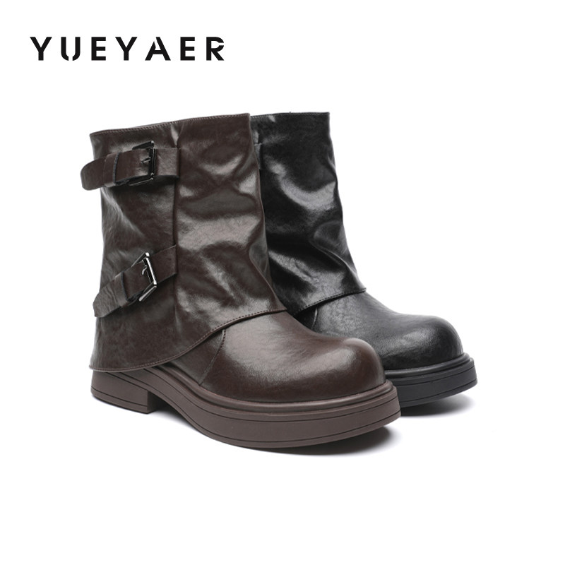 月芽儿厚底裤管靴女2025秋冬新款增高百搭粗跟时装靴复古显瘦短靴,女鞋,时装靴,淘宝优惠券,粉丝福利购,淘宝优惠卷