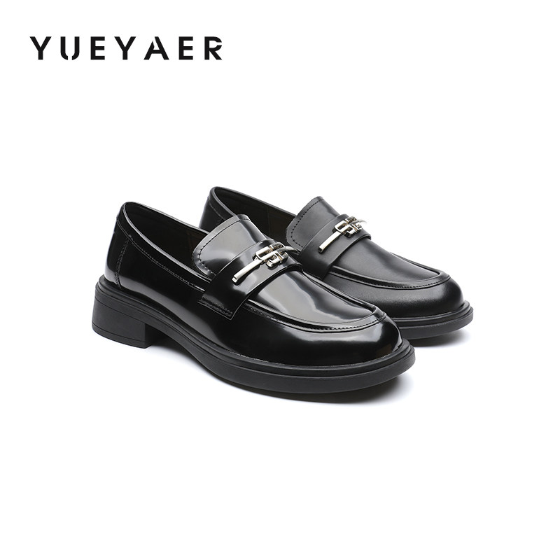 月芽儿2025新款金属扣小皮鞋女鞋中跟一脚蹬粗跟不累脚增高乐福鞋,女鞋,乐福鞋（豆豆鞋）,淘宝优惠券,粉丝福利购,淘宝优惠卷