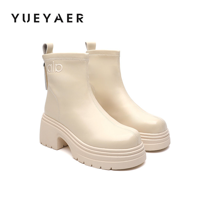 月芽儿高跟短靴女款2025新款冬季切尔西靴厚底瘦瘦靴短筒弹力踝靴