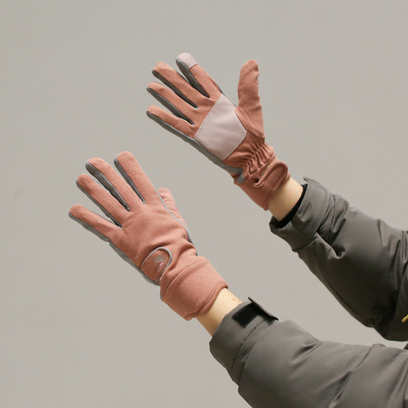 2023秋冬新款女士骑行手套拼接山地车时髦防滑可触屏显瘦薄绒保暖