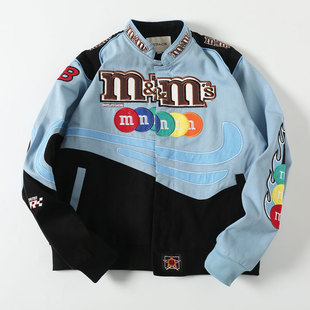 杜戴克2022秋冬新款M豆刺绣夹克潮牌外套潮牌男女牛仔宽松棒球服