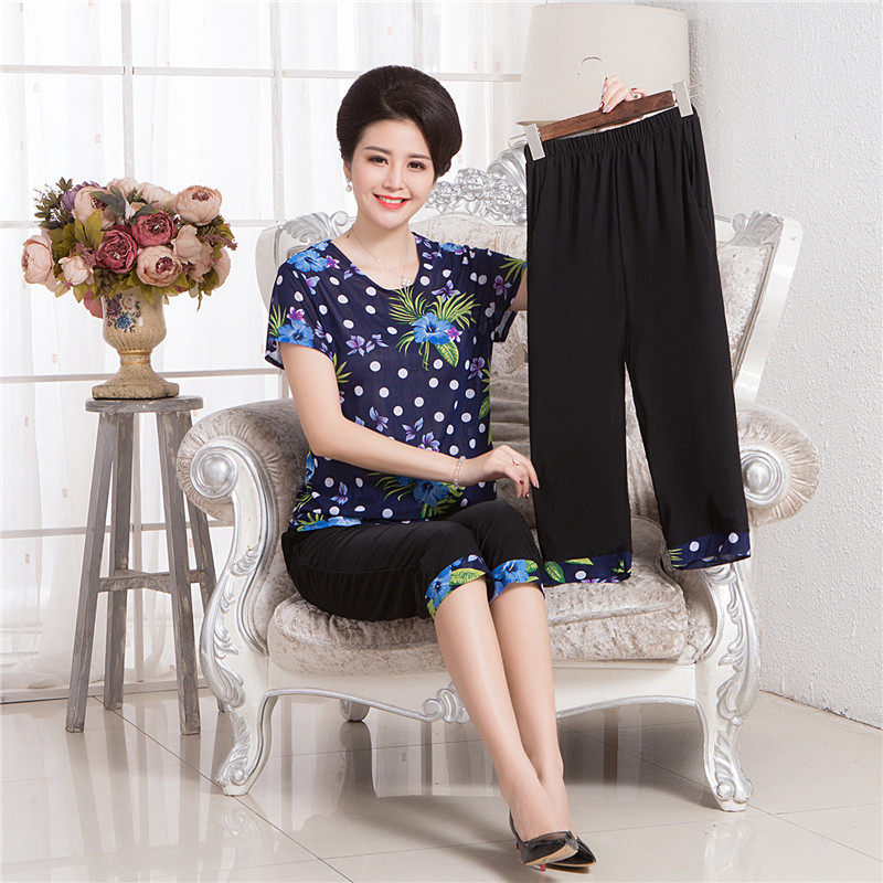 Mom outfit Summer wear suit 40-50 Middle and old age Short sleeved jacket Large middle age Women's wear T-shirt Two piece set Easyin the Women's clothing/Boutique , Middle-aged women  category - from Buy2taobao.com to provide professional Taobao agent buy service