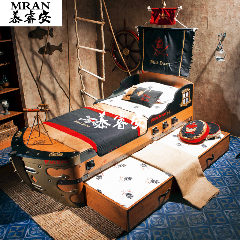 实木儿童床创意男孩海盗船床多功能拖床青少年卡通航海王子男童床使用感如何?