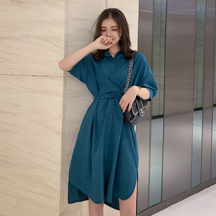 样品缺货连衣裙夏2019衬衫 chic连衣裙 连衣裙收腰显瘦垂感中长款