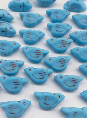 捷克进口蓝色小鸟单孔异形珠11×12mm串珠手工diy配件饰品散珠1颗