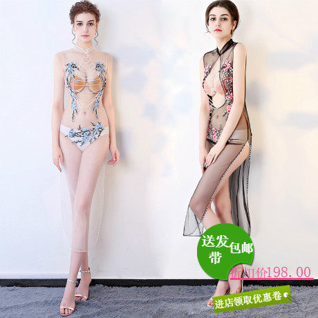 性感薄纱修身包臀车模车展DS夜店DJ夜场旗袍年会演出新品晚礼服