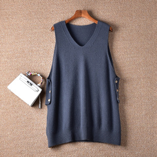 再曦山羊绒马甲女100纯羊绒V领无袖背心秋冬宽松百搭纯色针织坎肩