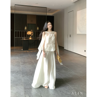 ALIN【虚境流光】法式飘带无袖上衣女夏高级洋气白色背心AL6MSZ37