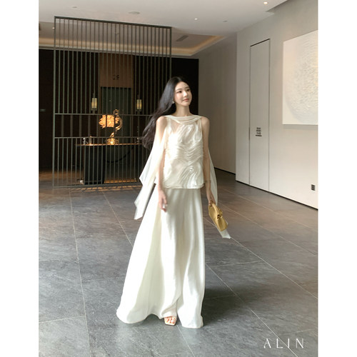 ALIN【虚境流光】法式飘带无袖上衣女夏高级洋气白色背心AL6MSZ37