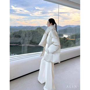 阿琳ALIN【归鸿落雪】桑蚕丝中长款羽绒服女冬季巨好看面包服外套