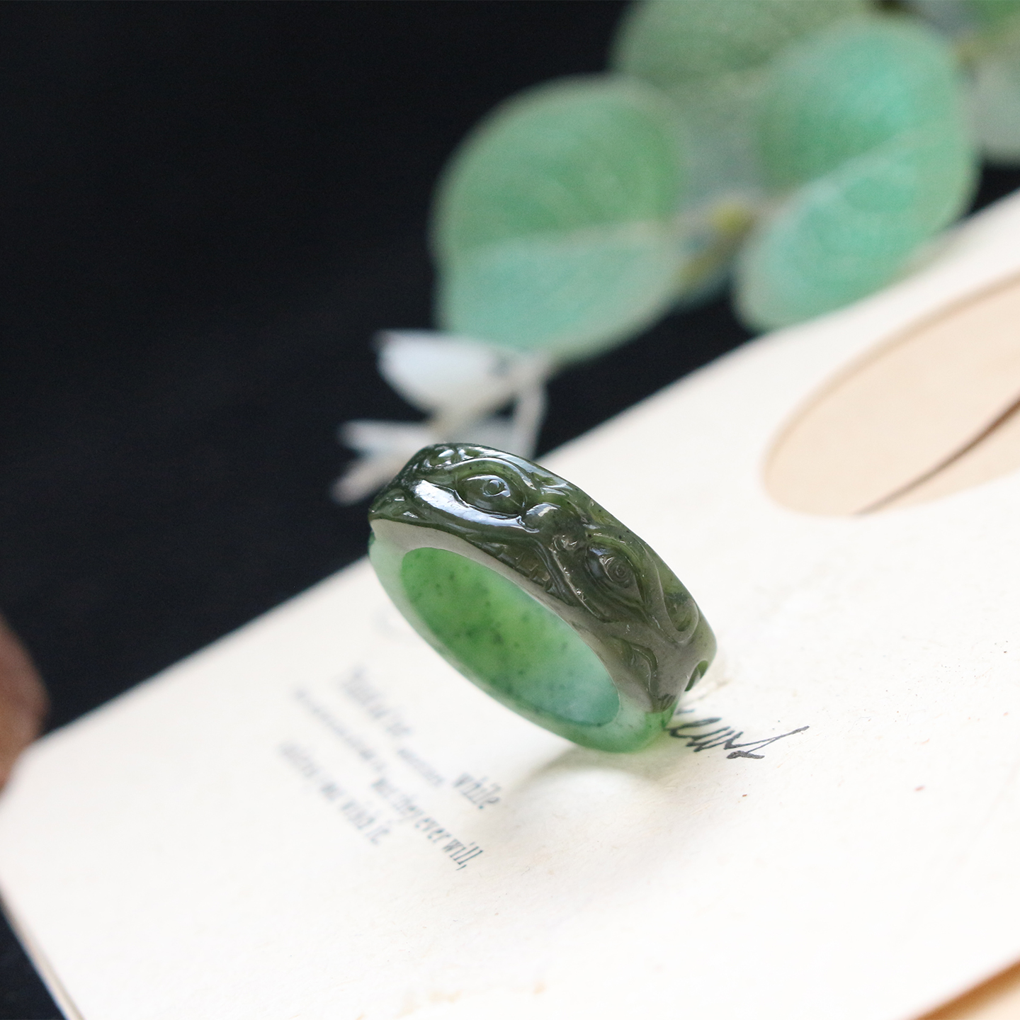 和田玉碧玉貔貅兽头指环