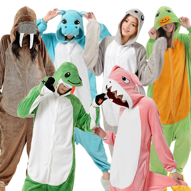 男女派对演出卡通海洋动物鲸鱼乌龟青蛇海豹鲨鱼成人连体衣表演服