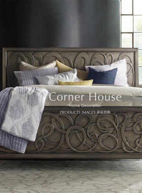 Corner House美式轻奢实木床hooker家具复古雕花1.5M1.8米双人床