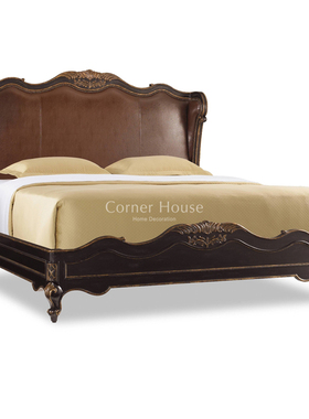 Corner House欧式复古雕花真皮床美式轻奢Hooker头层牛皮双人大床