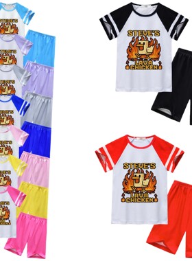 新款套装 我的世界-Minecraft卡通印花 中大童短袖+裤子套装92624