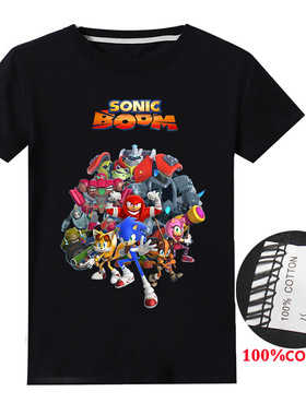 Sonic the Hedgehog男童黑色短袖t恤夏装纯棉打底衫中小童装小孩