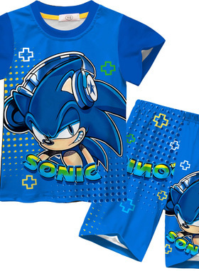 新款跨境  sonic -刺猬索尼克数码印花 儿童短袖家居服套装92694
