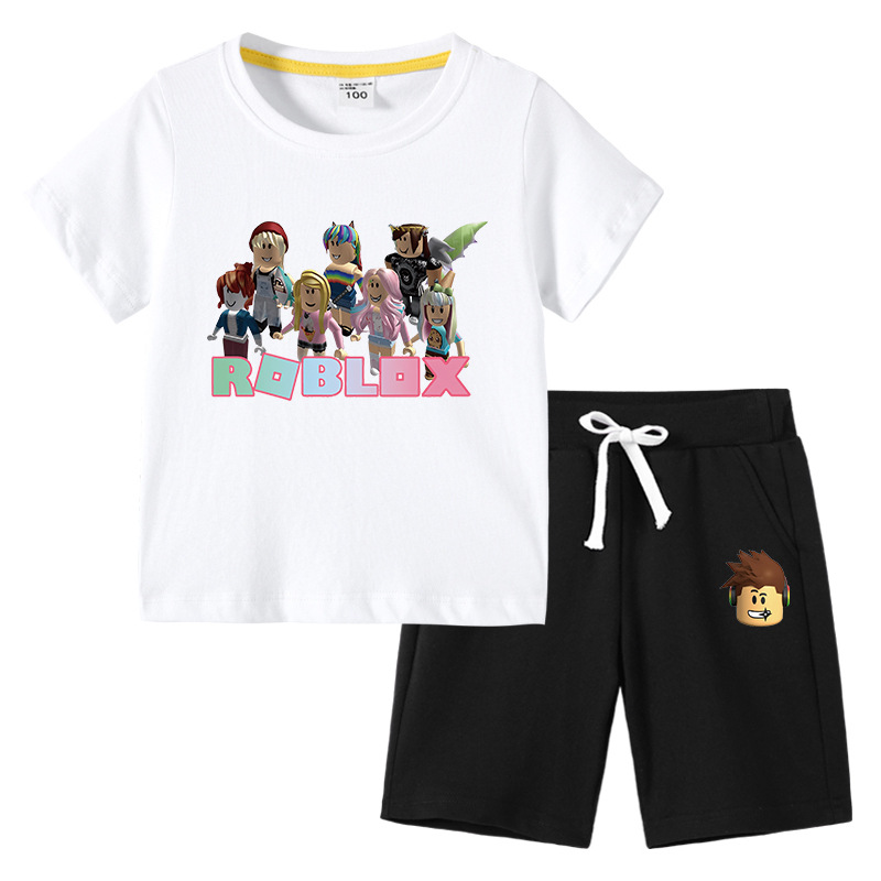 Roblox2025纯棉T恤夏季新款童装ins韩版棉质儿童短袖中裤两件套装