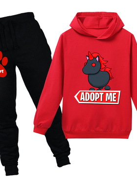 ROBLOX ADOPT ME新款游戏卡通印花图案儿童连帽卫衣套装PH1875