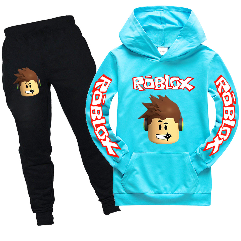 ROBLOX100-170码图案口袋卫衣帽衫+长裤2件套装Pk889袖子花-2