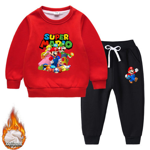 Super mario超级马里奥2026秋冬季儿童卫衣套装洋气新款中大童加
