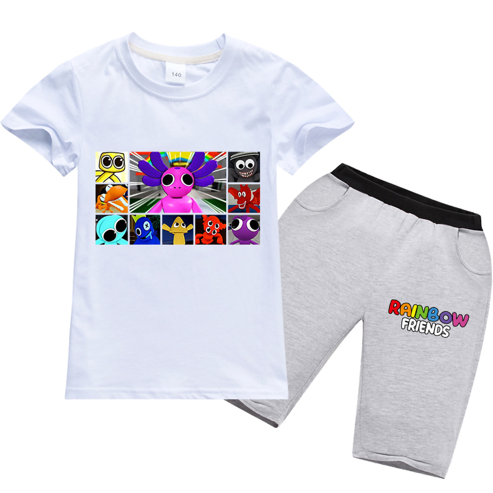 Roblox rainbow friends彩虹朋友100-170码儿童印花T恤+灰色短裤