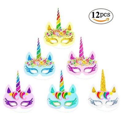 彩虹独角兽面具生日派对装扮道具 小马纸面具 Unicorn 亚马逊