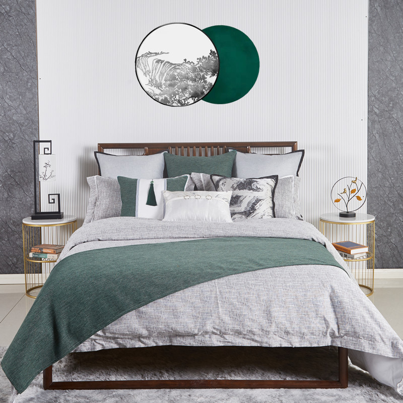 展厅样板间新古典中式实木床上用品 高档软装墨绿水墨 床品多件套,床上用品,床品套件/四件套/多件套,淘宝优惠券,粉丝福利购,淘宝优惠卷