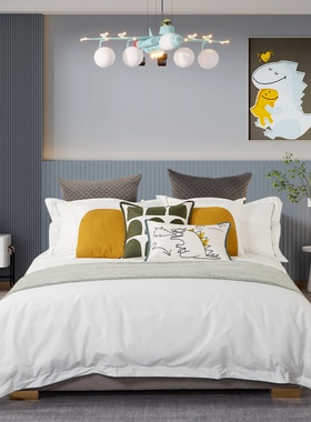 展厅样板间 家具配套 男孩房儿童黄色绿色卡通床上用品 喷火恐龙