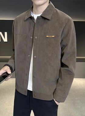 秋冬季夹克男2024新款痞帅潮牌高级感翻领麂皮春秋上衣服男士外套