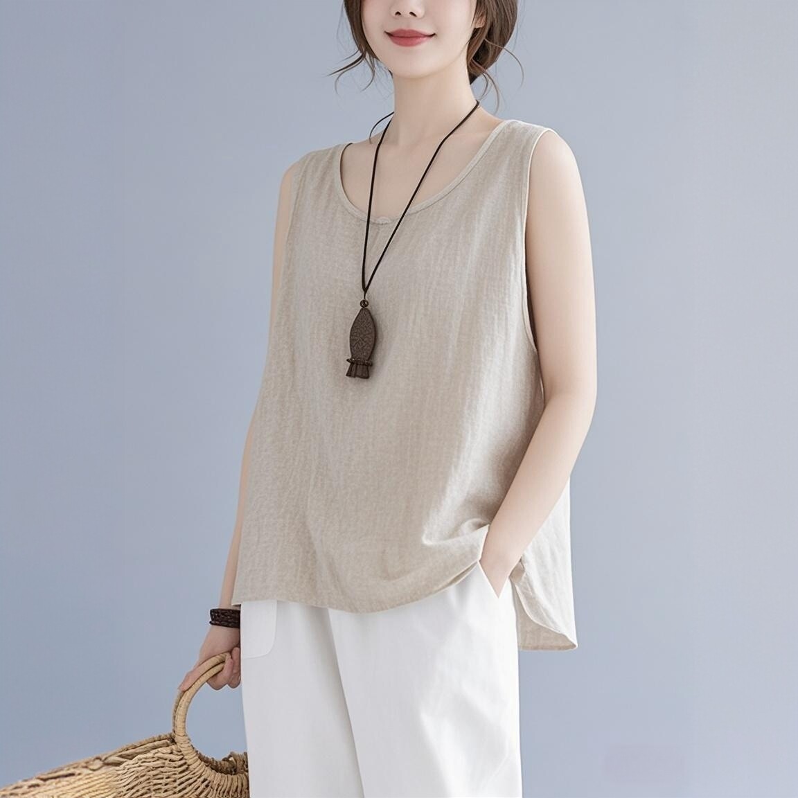棉麻短袖背心女夏薄款宽松大码显瘦外穿打底衫休闲百搭上衣外穿