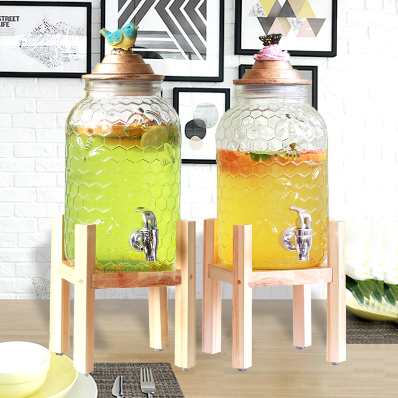 复古5升家用蜂蜜柠檬果汁罐甜品台开关餐厅自助冷饮机商用冷水壶