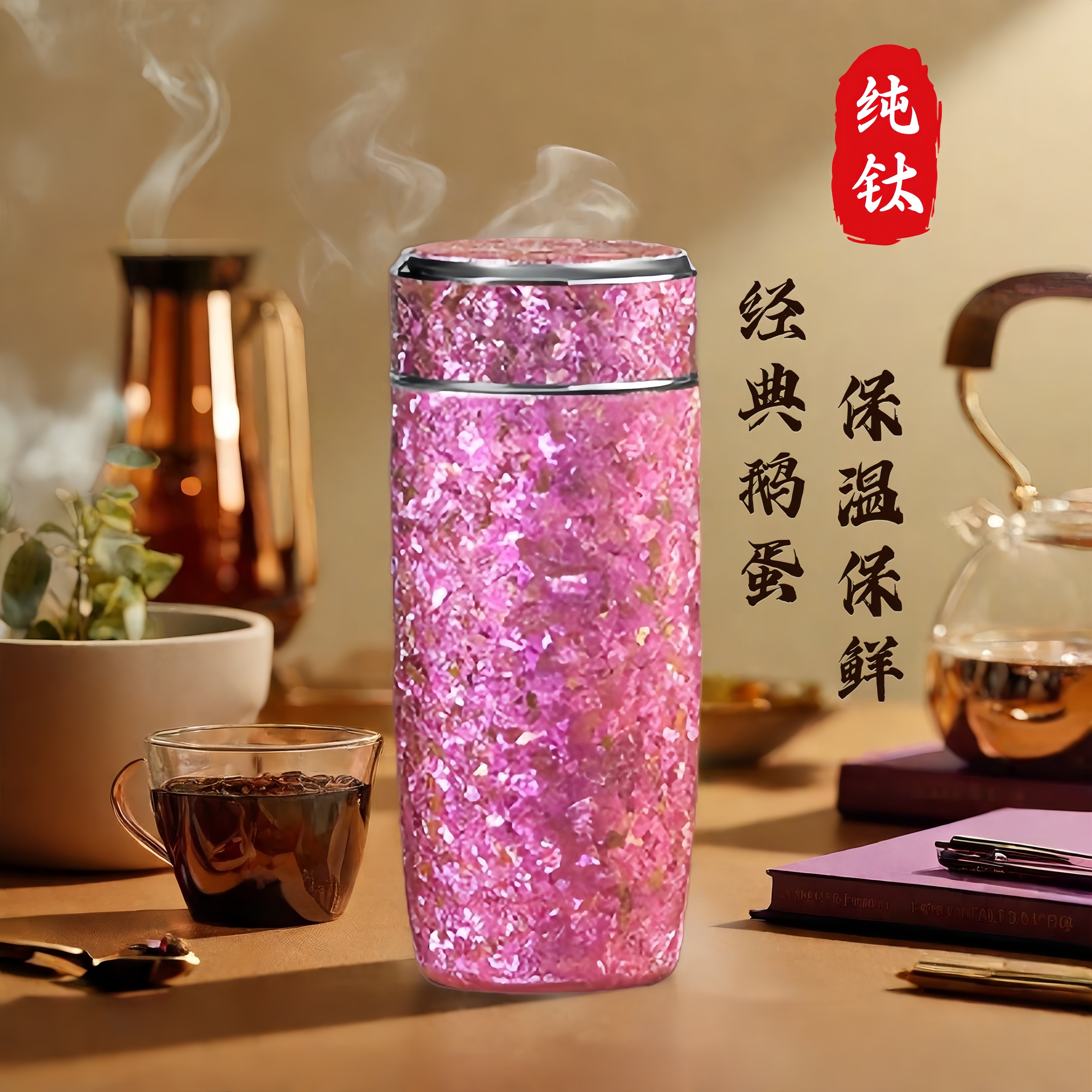 高档纯钛保温杯女士高颜值抑菌养生茶杯男户外车载便携随行水杯