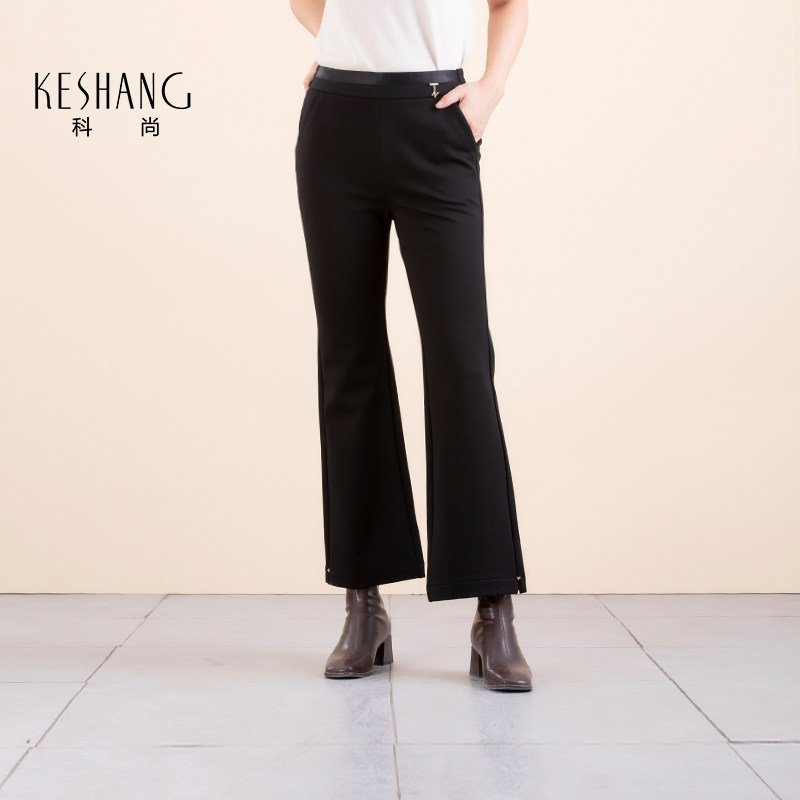 科尚黑色休闲裤女2025冬季新款高腰半松紧裤显瘦微喇裤气质长裤子,女装/女士精品,休闲裤,淘宝优惠券,粉丝福利购,淘宝优惠卷