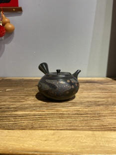 日本常滑烧已故名家 朱泥千羽拭梅花小径横手急须 梅原玉堂作