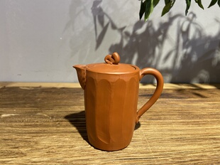 日本常滑烧已故巨匠杉江诚一木仙窑 老朱泥手捻捏切立后手泡茶壶