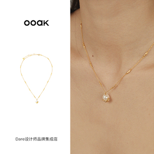 Dare买手店 ooak 立体浮雕美人鱼珍珠项链金色欧美复古法式饰品