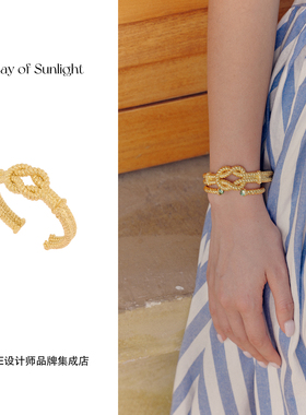 Dare买手店 A ray of sunlight绳结编织开口手镯金色复古欧美首饰