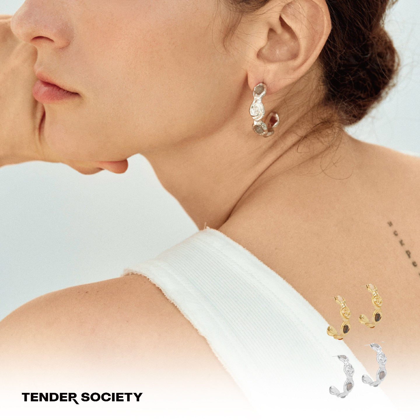 Dare买手店 tender society 熔岩玫瑰水晶耳圈原创设计耳环黄水晶