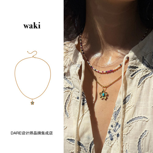 Dare买手店 waki 松石小花项链金色复古原创设计首饰度假风百搭女