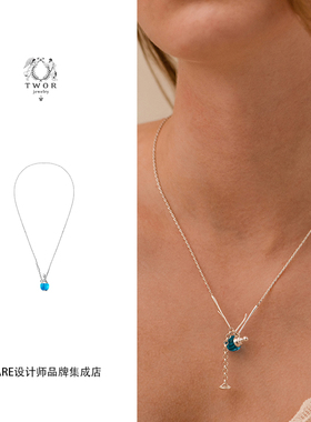 twor缇坞蓝色香水瓶项链长毛衣链