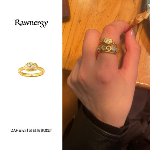 Dare买手店 rawnergy 手工感点钻细戒金色复古做旧原创设计首饰女
