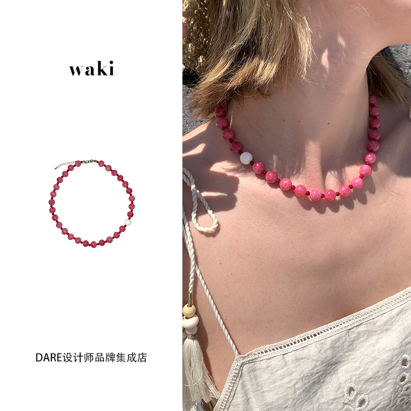 waki草莓糖项链彩色串珠锁骨链