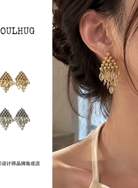 Dare买手店 soulhug 复古水晶流苏耳环复古度假流苏度假波西米亚
