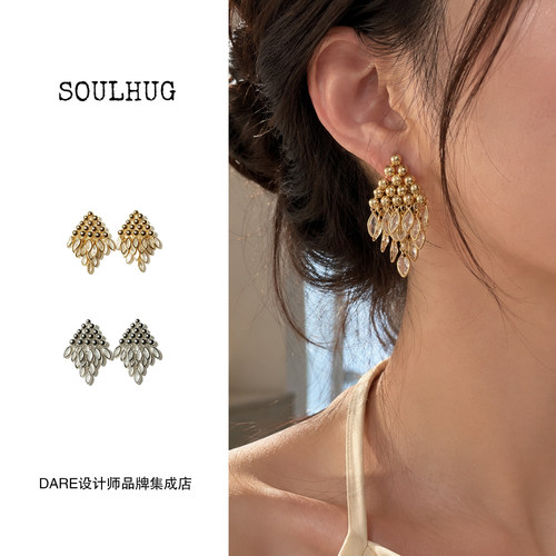 Dare买手店 soulhug 复古水晶流苏耳环复古度假流苏度假波西米亚