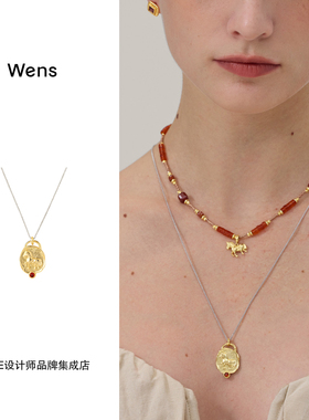 Dare买手店 Wens Jewels小马雕刻镶石金币长项链金色复古原创设计