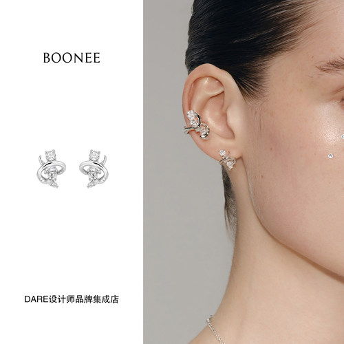 Dare买手店 Boonee 立体流线锆石耳环原创复古首饰高级耳饰闪亮女